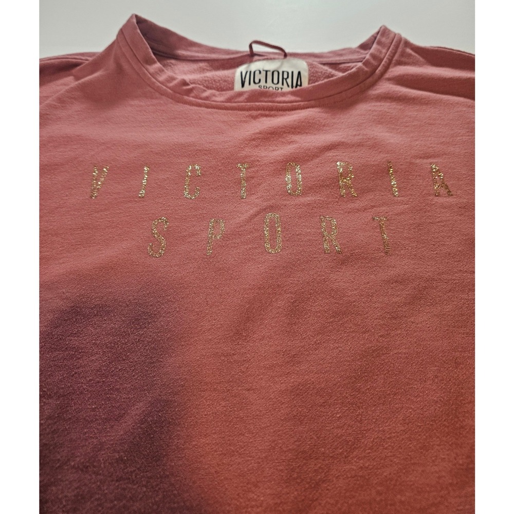 Victoria Sport Sweatshirt Women S Mauve Pink Ruffle Sleeve Glitter Logo - Picture 2 of 8